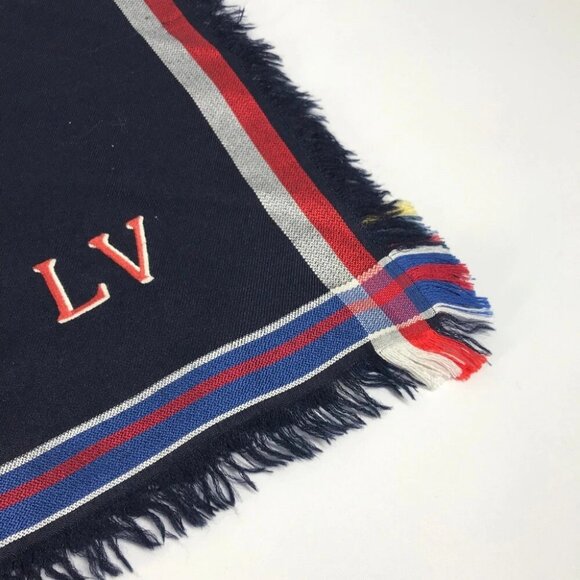 LOUIS VUITTON MP1702 LV logo Large fringe shawl scarf Stole/Shawl - Picture 6 of 15